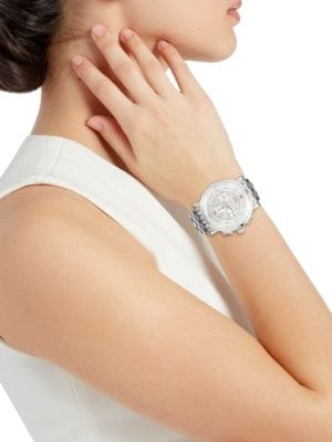 Michele 42MM Stainless Steel & Diamond Chronograph Bracelet Watch