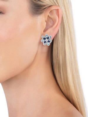 Eye Candy LA Luxe Silvertone & Cubic Zirconia Flower Stud Earrings