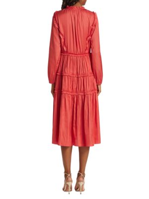 Elie Tahari Whisper Ruffle Tassel Midi Dress