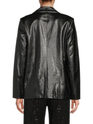 Ramy Brook
Peak Lapel Faux Leather Double Breasted Blazer