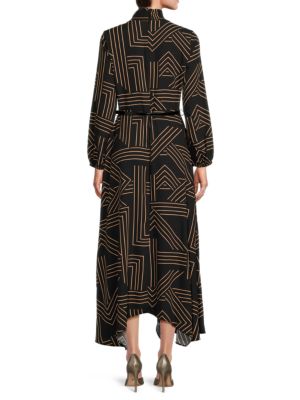 Halston Geometric Print Maxi Dress