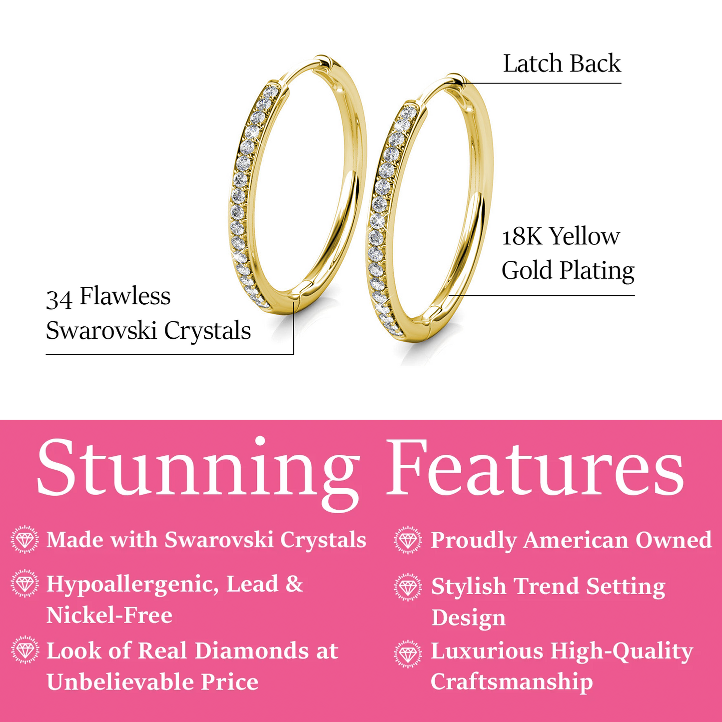 Walmart Cate & Chloe Bianca 18k Yellow Gold Plated 25mm Hoop Earrings with Swarovski Crystals for Women