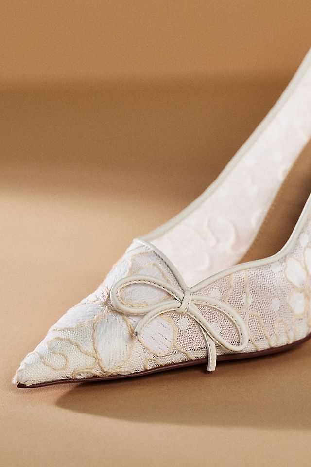 Anthropologie Lola Cruz Pointed-Toe Lace Bow Heels