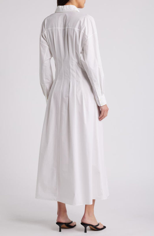 FRAME Nipped Long Sleeve Twill Maxi Dress