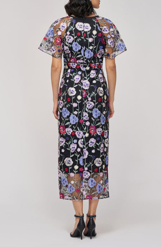 JS Collections Embroidered Floral Mesh Cocktail Dress
