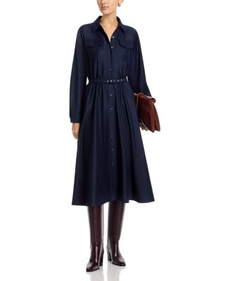 T Tahari Button Down Belted Denim Midi Dress