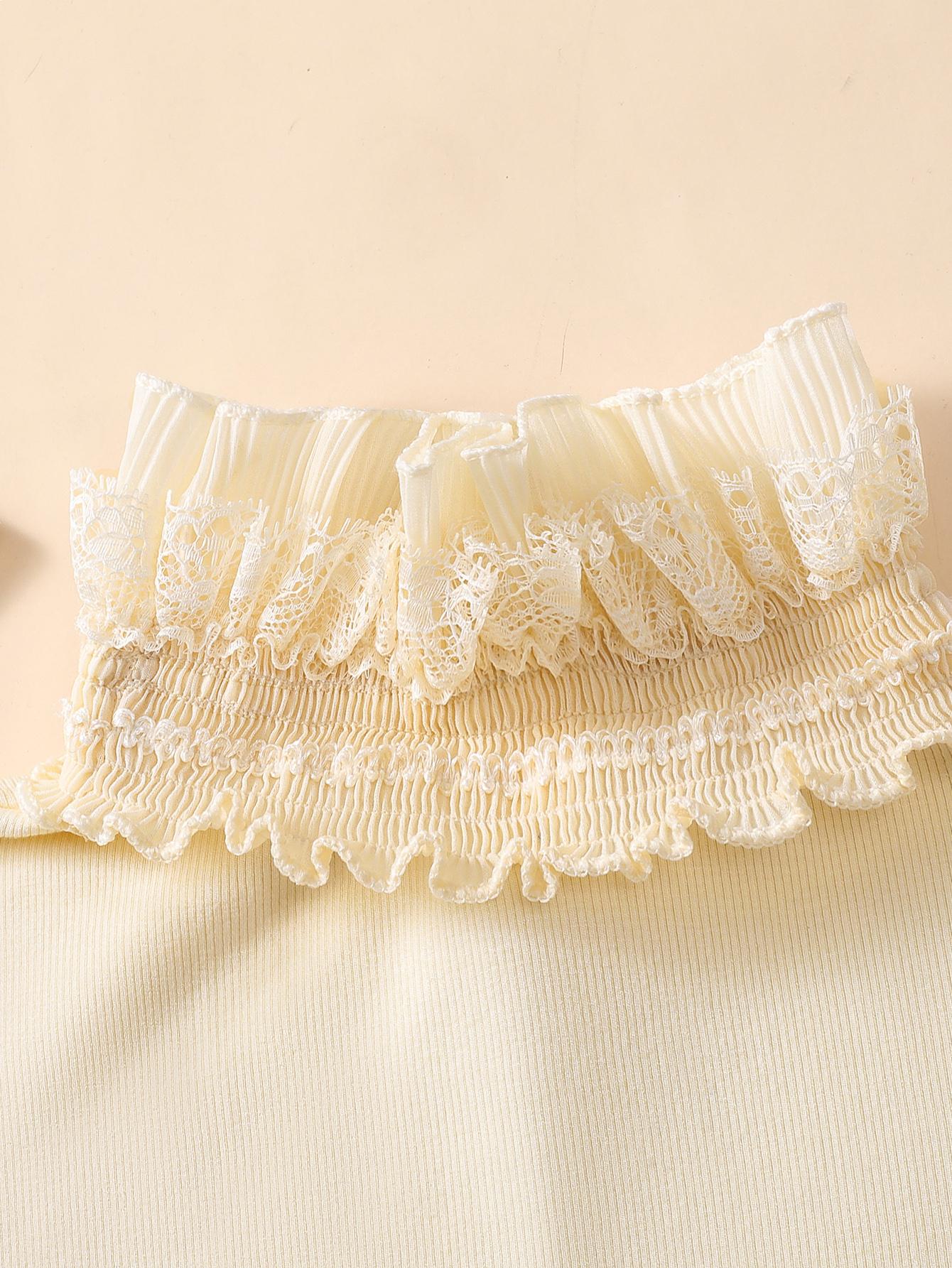 1pc Women's Apricot Knitted Lace Edge False Collar With Stand-up Collar