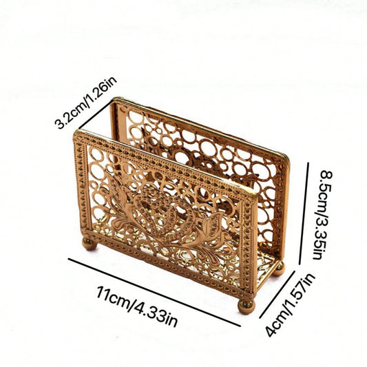 1pc Gold-Plated Metal Hollow Out Vintage Tissue Box For Coffee Shop, Restaurant & Hotel; Napkin Holder & Cup Mat Stand; Party Gift; Individually Boxed