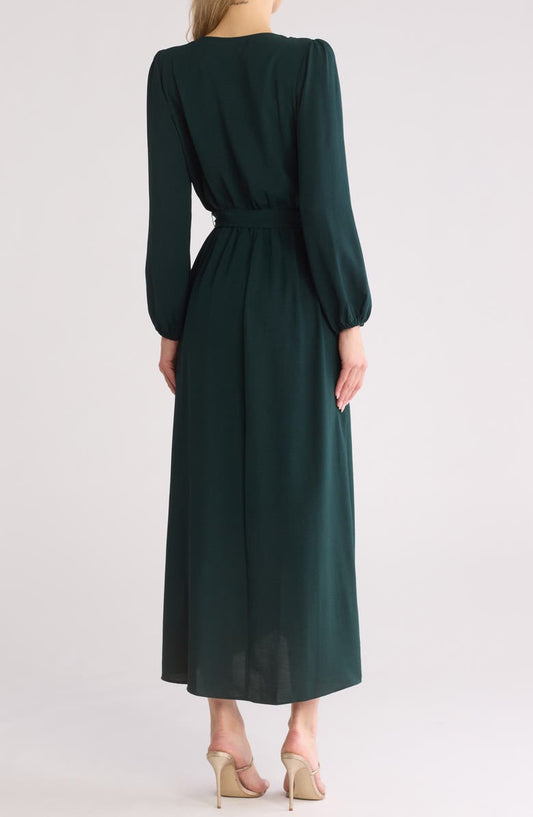 Connected Apparel Faux Wrap Long Sleeve Maxi Dress