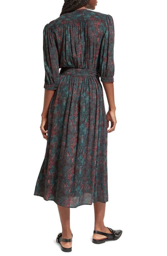 Scotch & Soda Snakeskin Print Faux Wrap Midi Dress