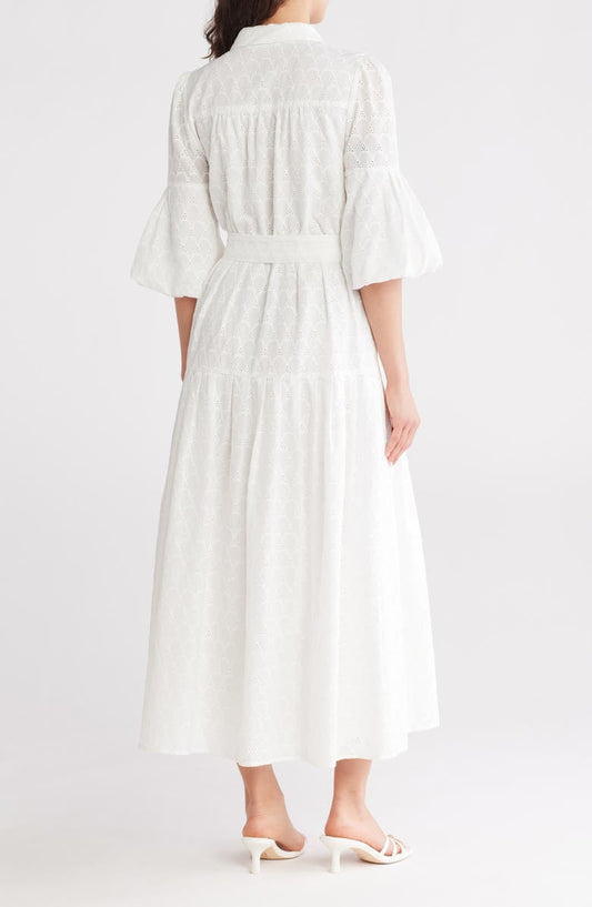 Avec Les Filles Eyelet Tie Waist Shirtdress