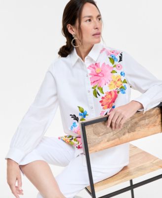 Macy's JM CollectionWomen's Printed Cotton-Poplin Blouse, Exclusively at Macy's