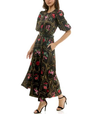 Macy's TaylorWomen's Belted Puff Sleeve Midi Dress