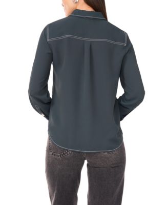 Macy's Vince CamutoWomen's Contrast Stitch Button Front Collared Top