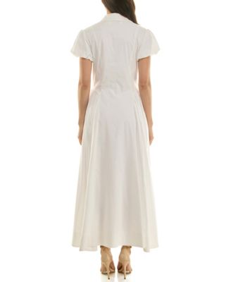 Macy's TaylorWomen's Puff-Sleeve Collar Neck Shirt Dress