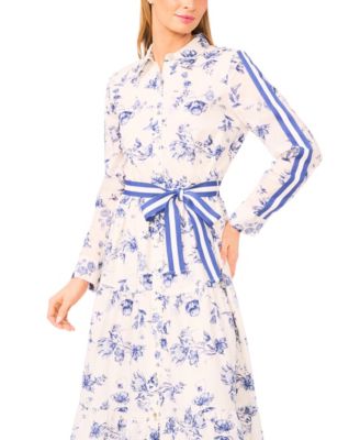 Macy's CeCeWomen's Long Sleeve Shirt Dress with Tie at Waist