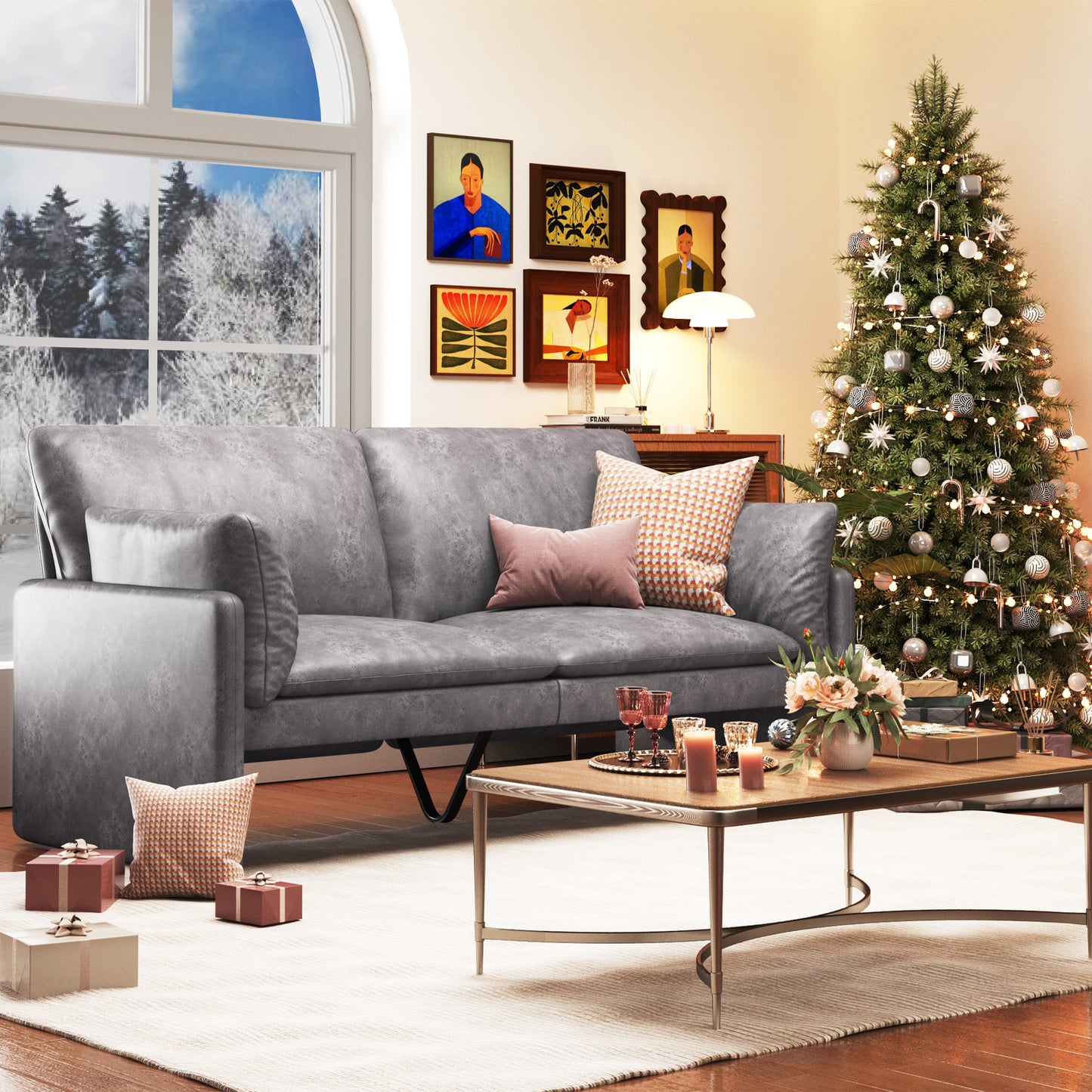 Walmart AECOJOY 68" Loveseat Sofa Couch for living room leather couch with Soft Cushions & Thick Armrests in Grey