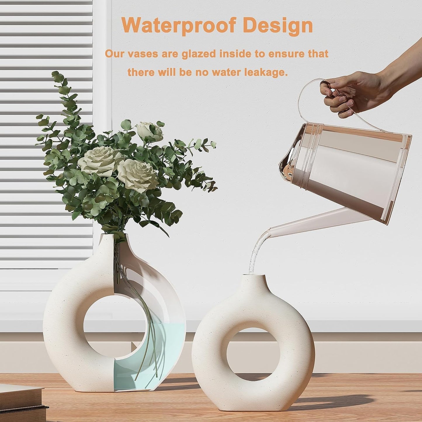 Walmart Puseky Nordic Style Ceramic Vase Set of 2, White Ceramic Vase for Home Decor, Modern Farmhouse Donut Shape Flower Vase for Bookshelf