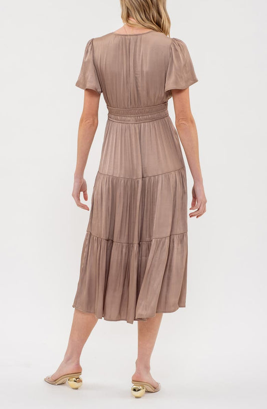 AUGUST SKY Short Sleeve Empire Waist Midi Dress