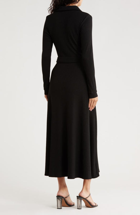 AREA STARS Raya Long Sleeve Rib Midi Dress