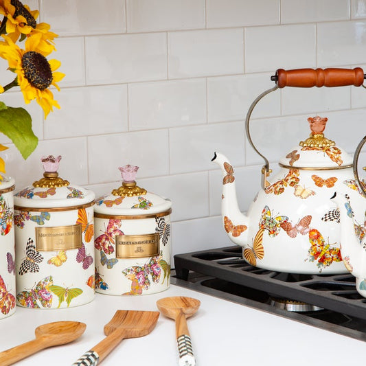 Butterfly Garden Medium Canister - White