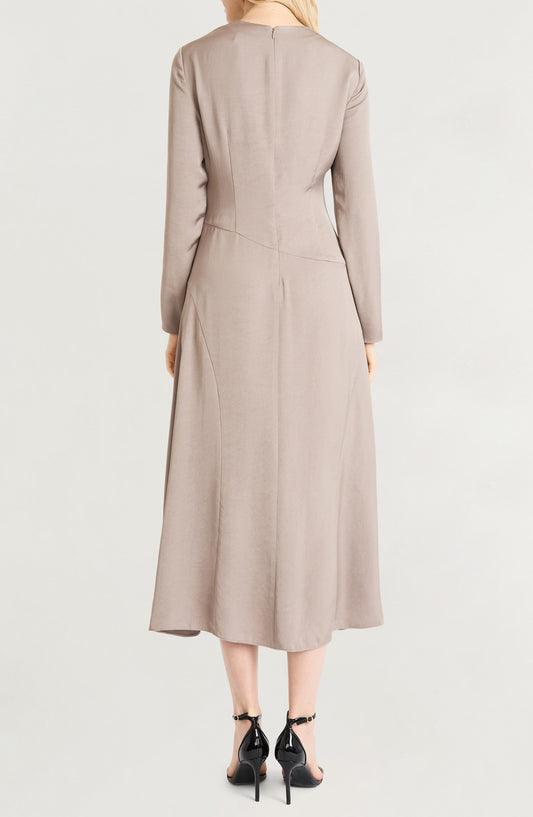 Luxely Funnel Neck Long Sleeve Midi Dress, Alternate, color, Taupe Gray