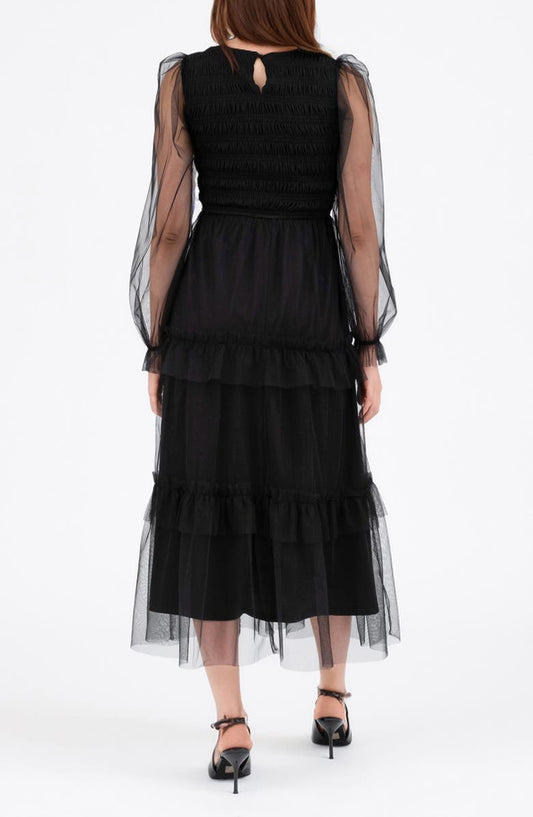 AUGUST SKY Long Sleeve Tulle Maxi Dress