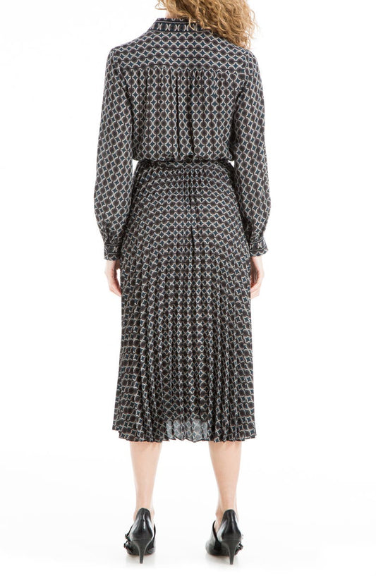 MAX STUDIO Long Sleeve Pleated Shirtdress
