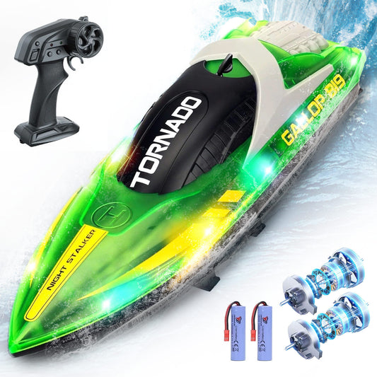 Walmart JoyStone RC Boat for Pools and Lakes, 2.4G 15+ MPH Fast Remote Control Boat with LED Lights, Racing Boats for Kids & Adults with 2 Rechargeable Battery, Gifts for Boys Girls (Green)