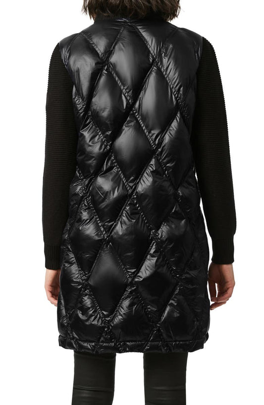 Bernardo Knit Sleeve Diamond Quilt Puffer Coat