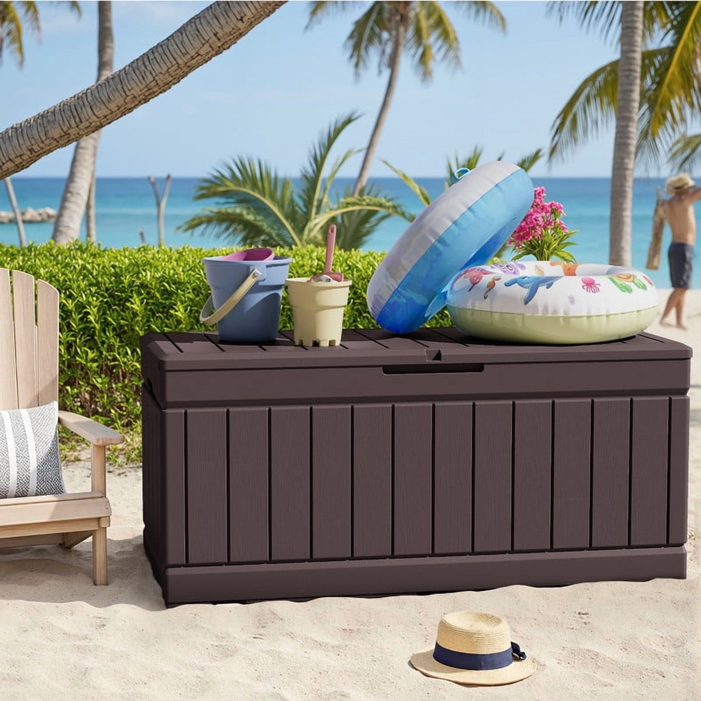 Walmart Homall 82 Gallon Outdoor Storage in Resin Deck Box Lockable Deck Box, Brown