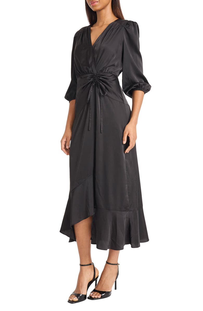 Donna Morgan Front Tie Satin Midi Dress