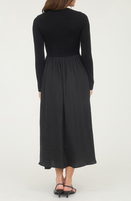 AUGUST SKY Mixed Media Long Sleeve Maxi Dress