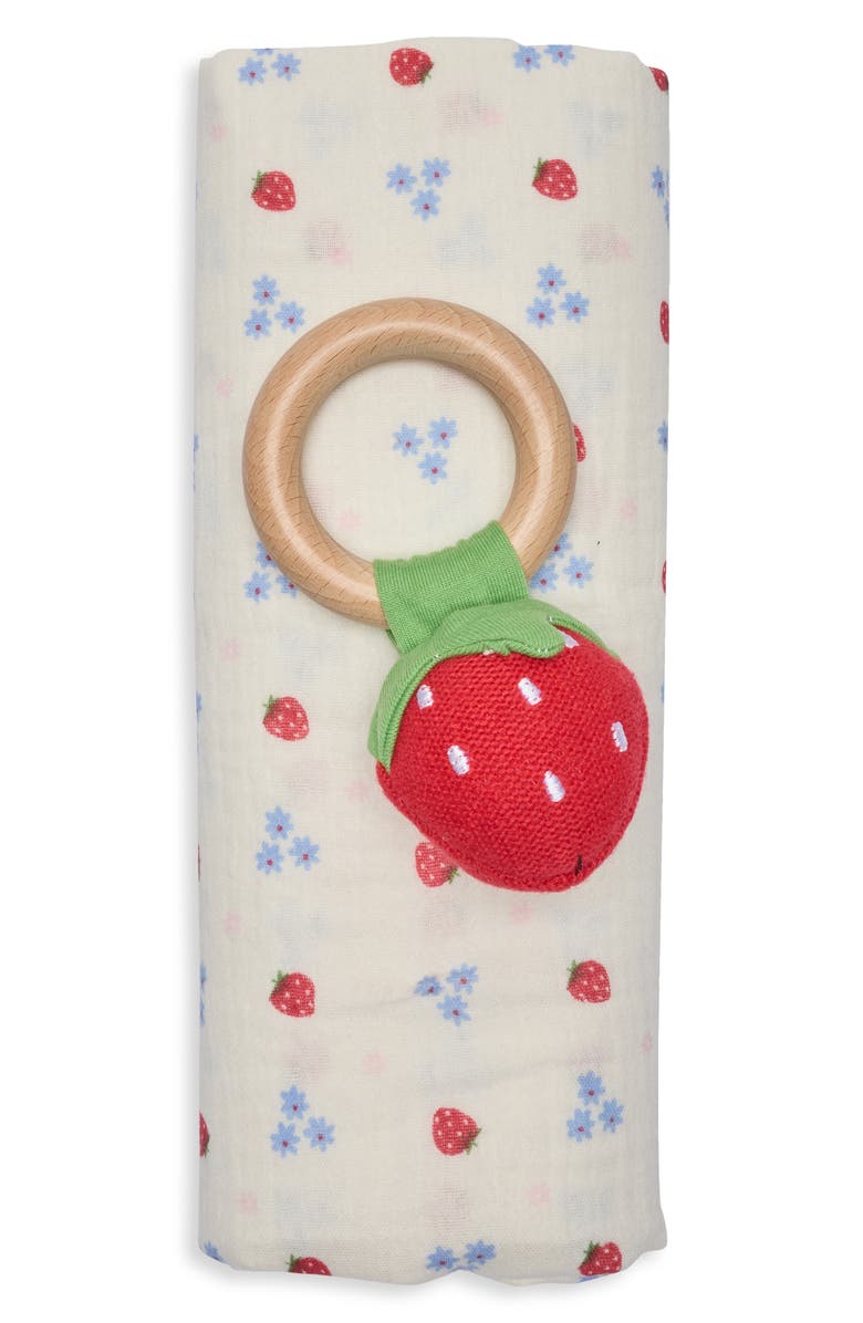 Ladi Ladi Strawberry Muslin Swaddle & Rattle Set