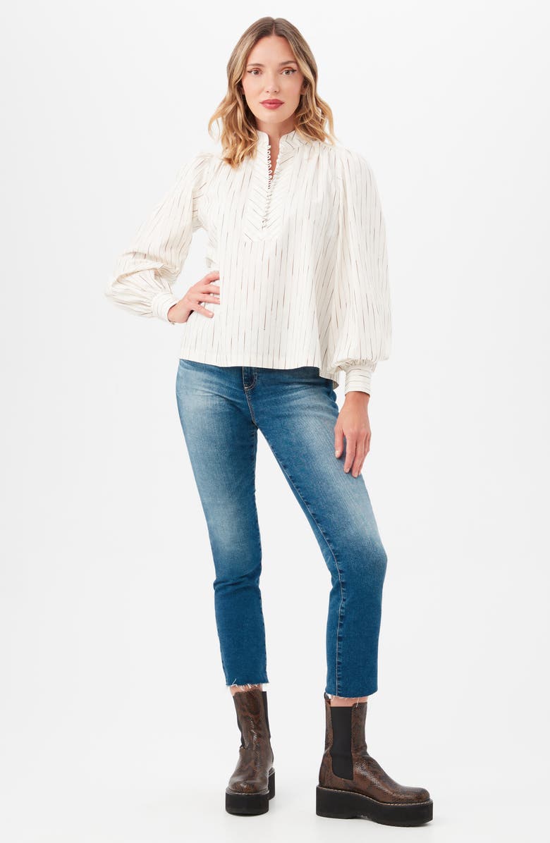 Trina Turk Sisi Stripe Long Sleeve Silk & Cotton Blend Shirt