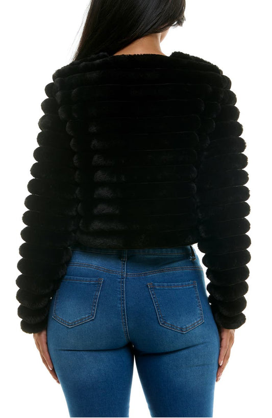 Nina Leonard Faux Fur Long Sleeve Bolero