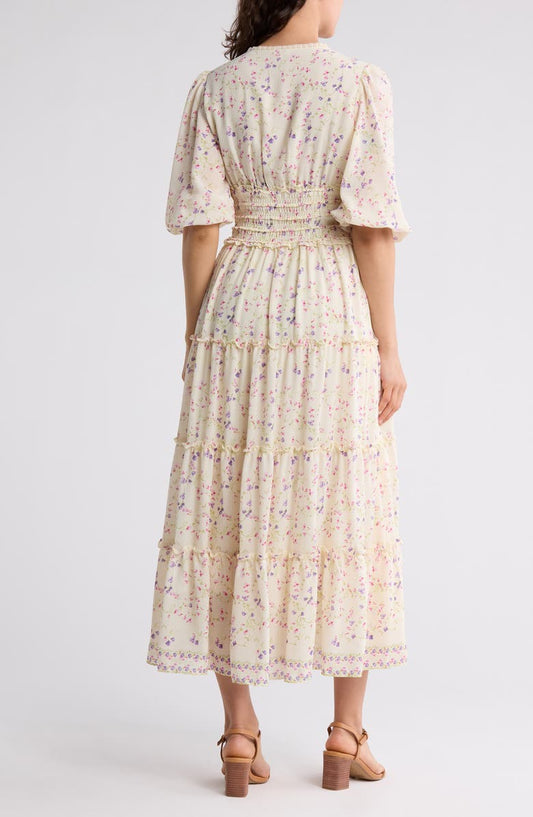 MAX STUDIO Floral Balloon Sleeve Tiered Maxi Dress