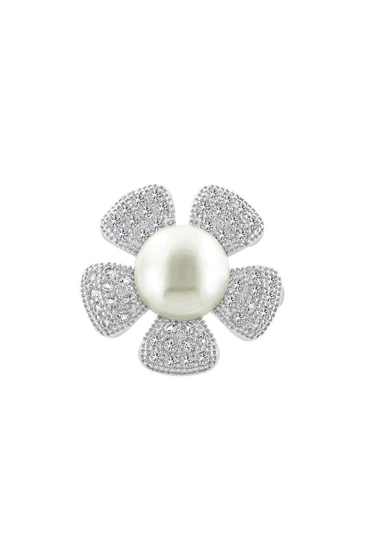 EFFY Cultured Pearl White Topaz Flower Ring