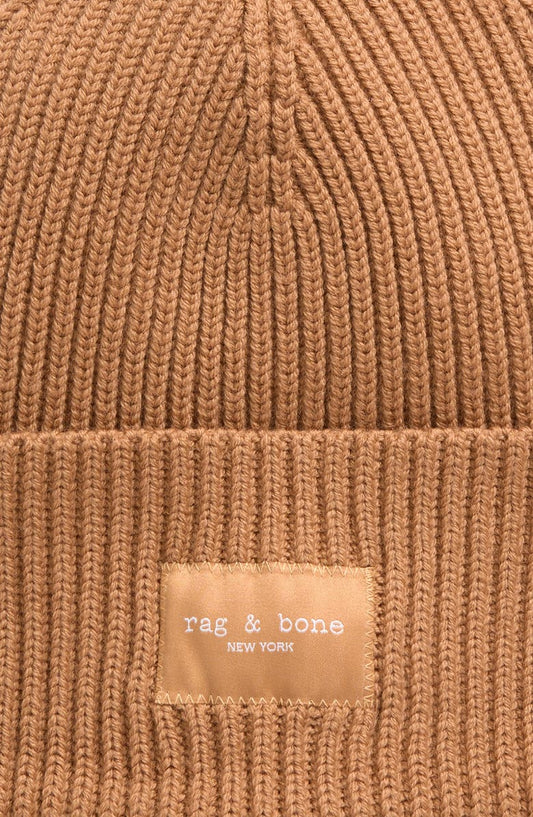 rag & bone Blake Logo Patch Wool Blend Rib Beanie