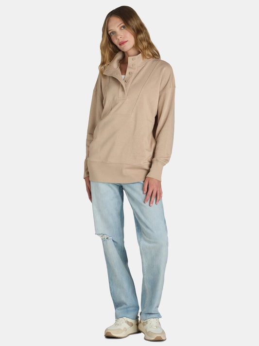 thumbnail image 2 of Time and Tru Women's Mock Neck Sweatshirt with Button Placket, Sizes XS-XXXL, 2 of 5