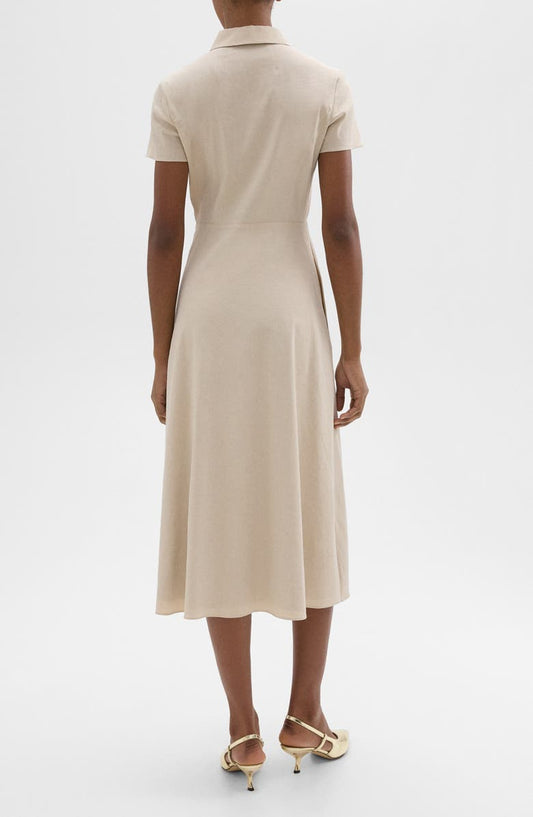 Theory Short Sleeve Linen Blend Midi Shirtdress