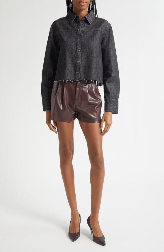 Alice + Olivia Raw Hem Denim Button-Up Shirt