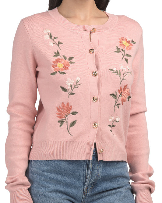 PHILOSOPHY Embroidered Cardigan With Rose Buttons