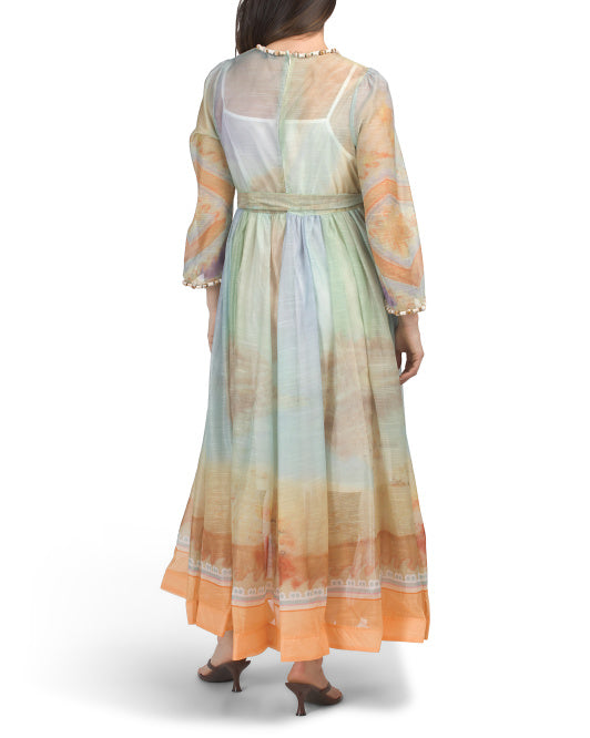 NANCY YANG Shell Trim Maxi Dress