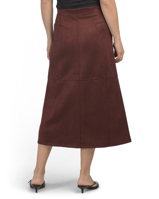 MAX STUDIO LONDON Faux Suede Pieced A-line Skirt