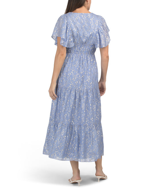 SAIL TO SABLE V-neck Flutter Sleeve Maxi Dress