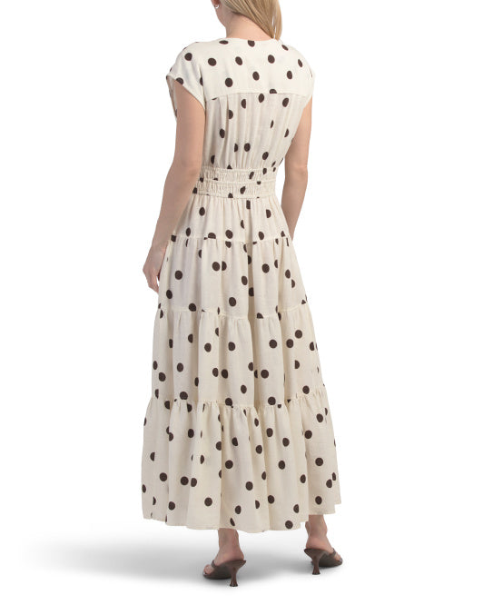 NICOLE MILLER NEW YORK Linen Blend Triple Bow Elastic Waist Maxi Dress