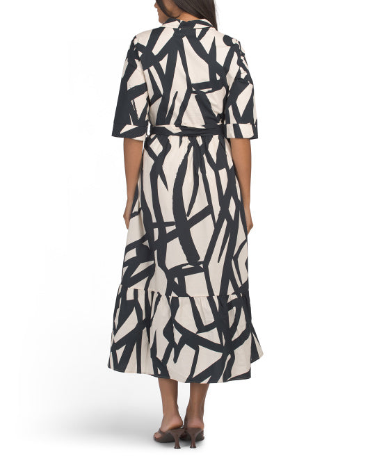 ELLEN TRACY Button Front Maxi Dress With Flared Ruffle Skirt