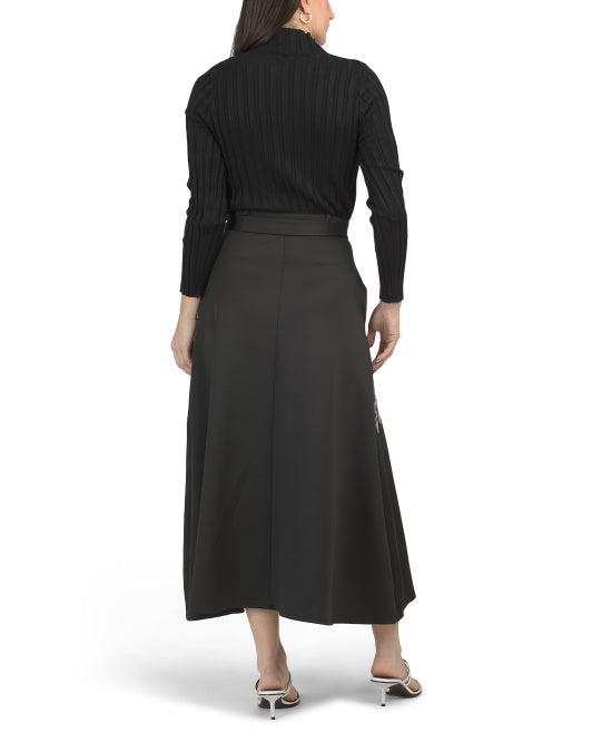 DALIA MACPHEE Mixed Media Mock Neck Long Sleeve Maxi Dress