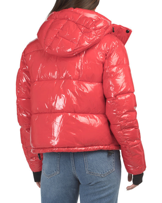 S13 Lexie Shiny Puffer Coat With Detachable Hood